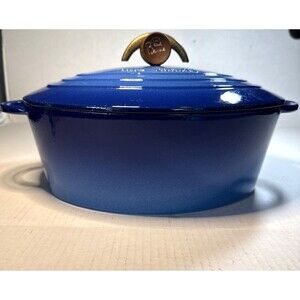 Vintage Paul Bocuse Nomar Cast Iron Oval Dutch Oven 31 Blue France Self Basting